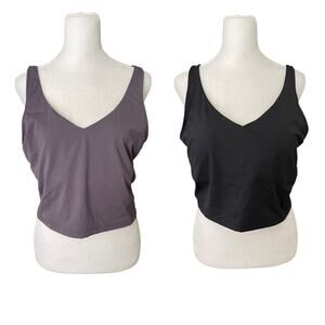 Set of 2 The Gym People Womens XL Vneck Longline Sports Bra Tank Top Black Gray